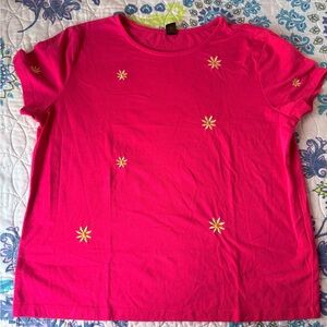 Pink T-Shirt with Yellow Floral Embroidery